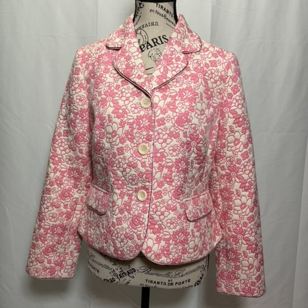 Ann Taylor Loft Women's Beautiful Floral Pink and Ivory Blazer Jacket Size: 10P - Picture 2 of 9